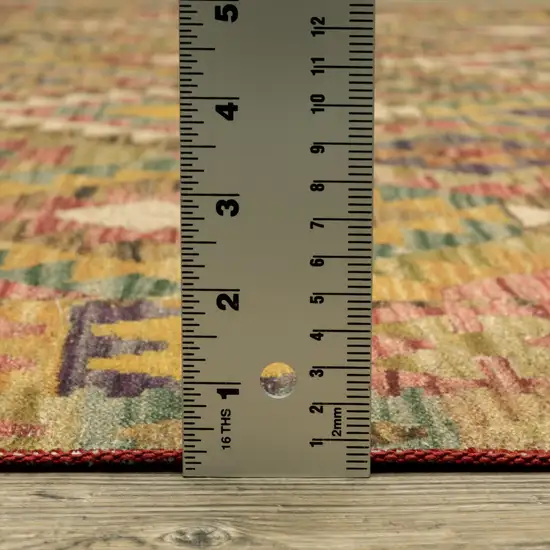 Gold Orange Brown Red Green Purple And Beige Southwestern Printed Stain Resistant Non Skid Runner Rug Photo 9