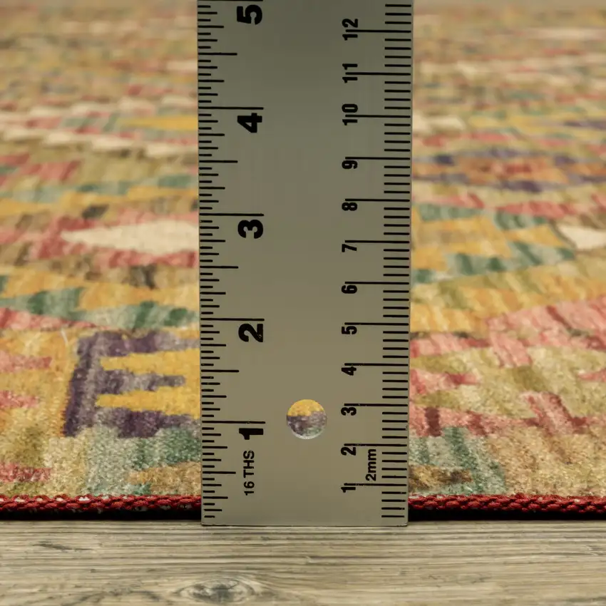 Gold Orange Brown Red Green Purple And Beige Southwestern Printed Stain Resistant Non Skid Runner Rug Photo 9
