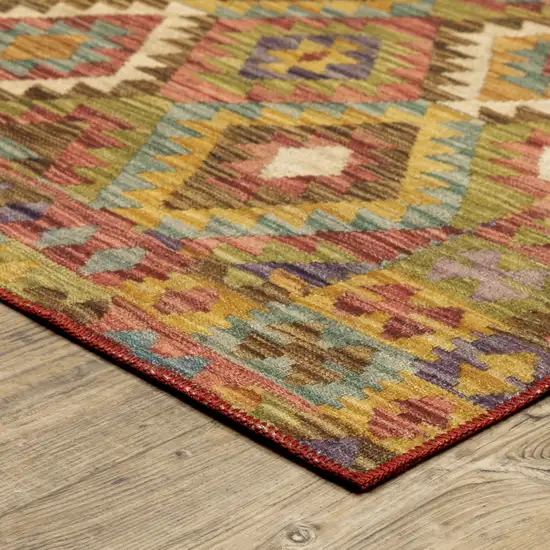 Gold Orange Brown Red Green Purple And Beige Southwestern Printed Stain Resistant Non Skid Runner Rug Photo 5