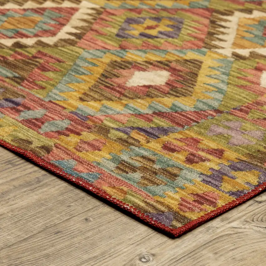 Gold Orange Brown Red Green Purple And Beige Southwestern Printed Stain Resistant Non Skid Runner Rug Photo 5