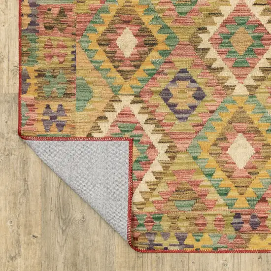 Gold Orange Brown Red Green Purple And Beige Southwestern Printed Stain Resistant Non Skid Runner Rug Photo 8