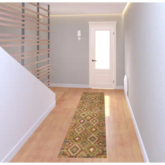 Gold Orange Brown Red Green Purple And Beige Southwestern Printed Stain Resistant Non Skid Runner Rug Photo 3