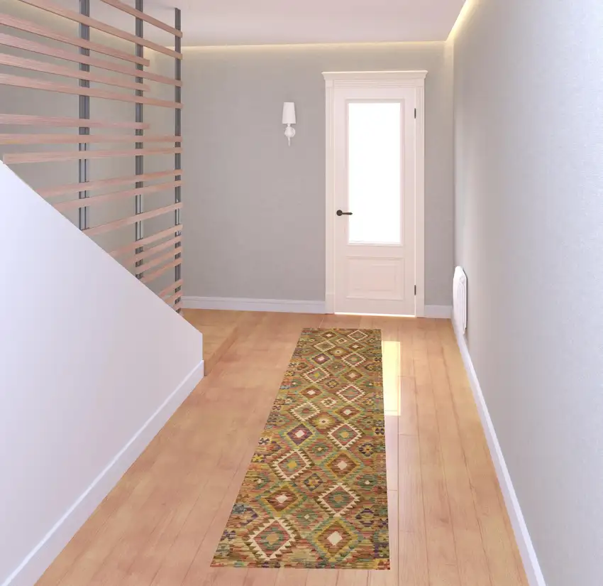 Gold Orange Brown Red Green Purple And Beige Southwestern Printed Stain Resistant Non Skid Runner Rug Photo 3