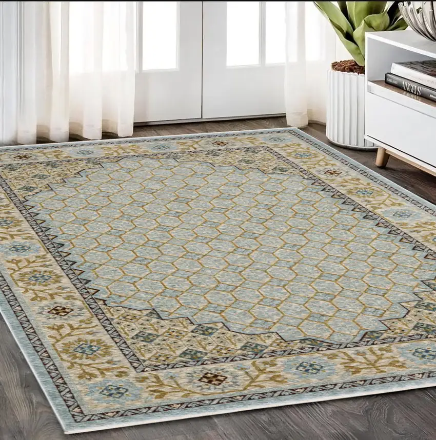 Gold Oriental Area Rug With Fringe Photo 1