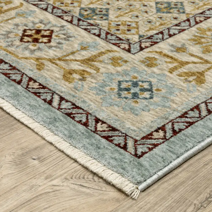 Gold Oriental Area Rug With Fringe Photo 9