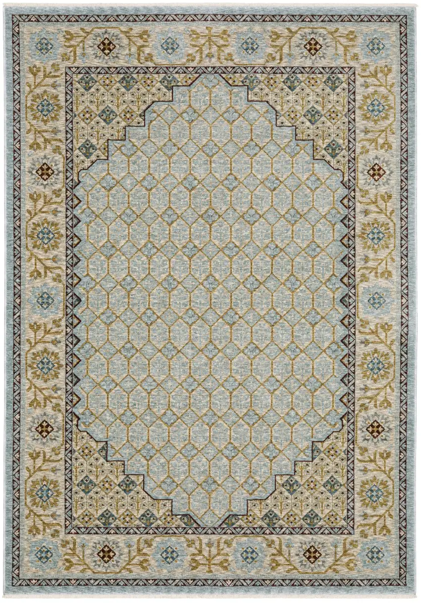 Gold Oriental Area Rug With Fringe Photo 2