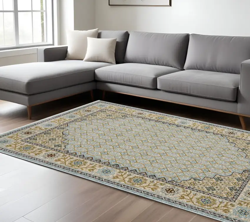 Gold Oriental Area Rug With Fringe Photo 1