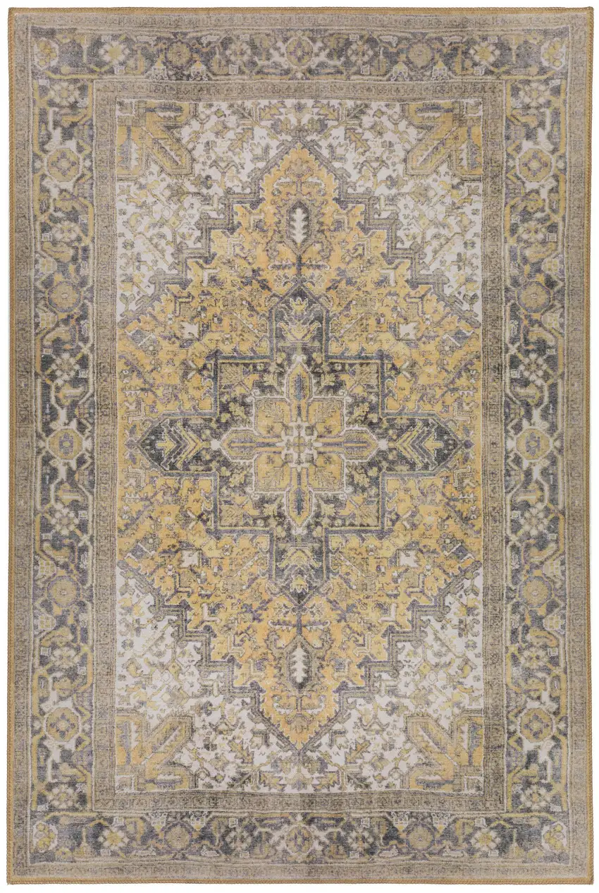 Gold Oriental Distressed Non Skid Area Rug Photo 5