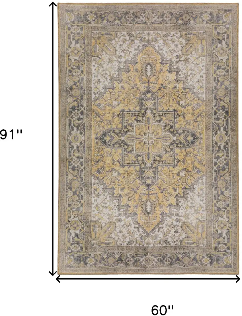 Gold Oriental Distressed Non Skid Area Rug Photo 9