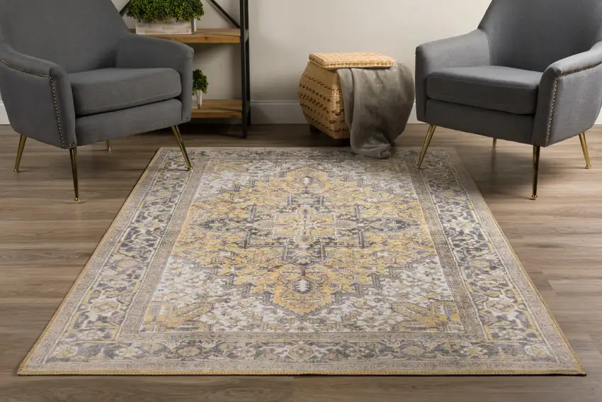 Gold Oriental Distressed Non Skid Area Rug Photo 6