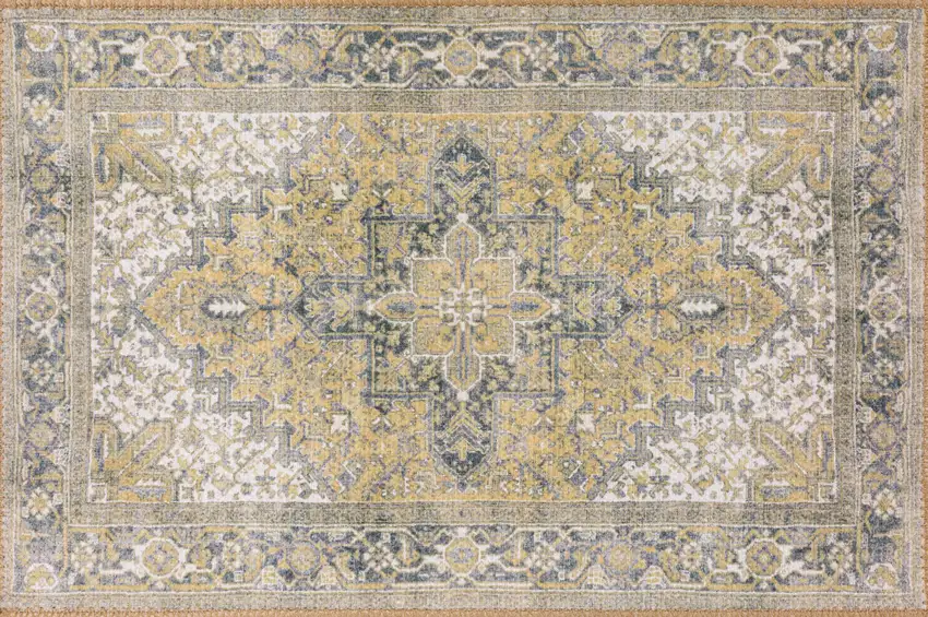 Gold Oriental Distressed Non Skid Area Rug Photo 1