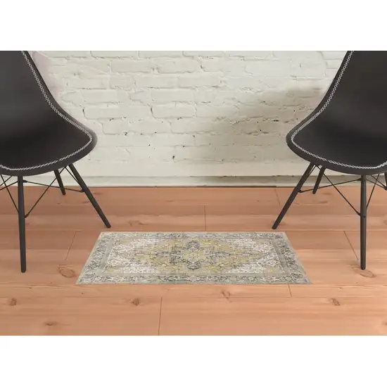 Gold Oriental Distressed Non Skid Area Rug Photo 2
