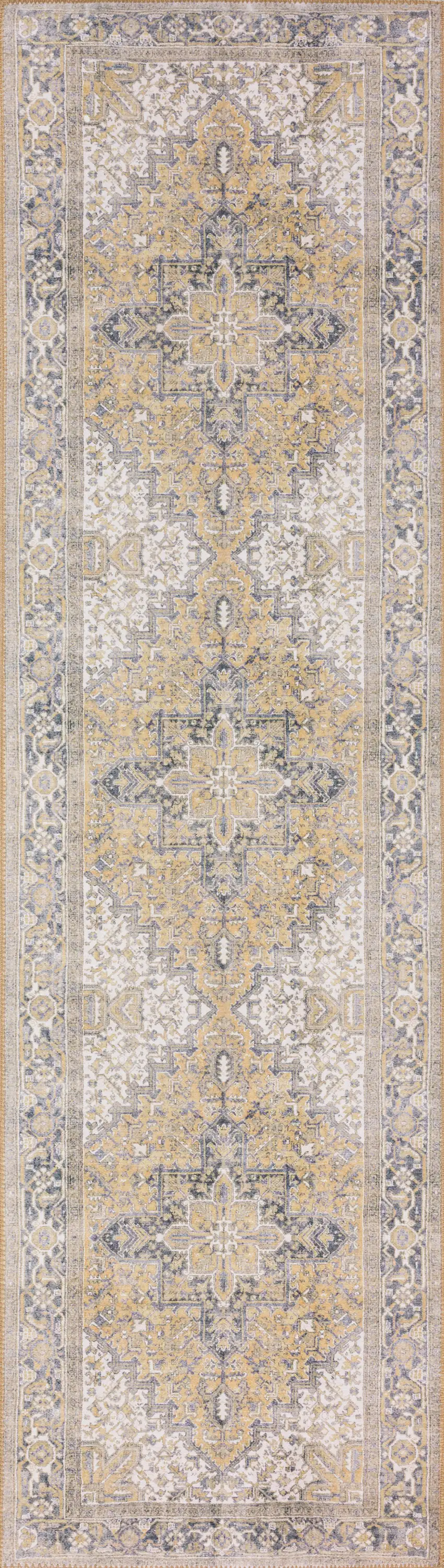 Gold Oriental Distressed Non Skid Runner Rug Photo 1