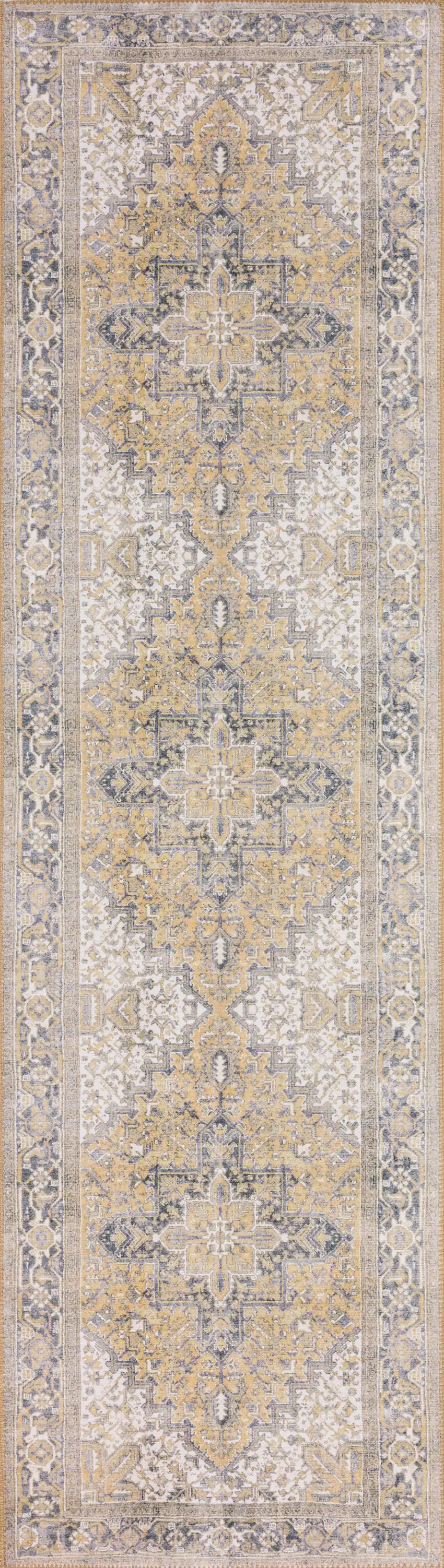 2' X 8' Gold Oriental Distressed Non Skid Runner Rug Photo 4
