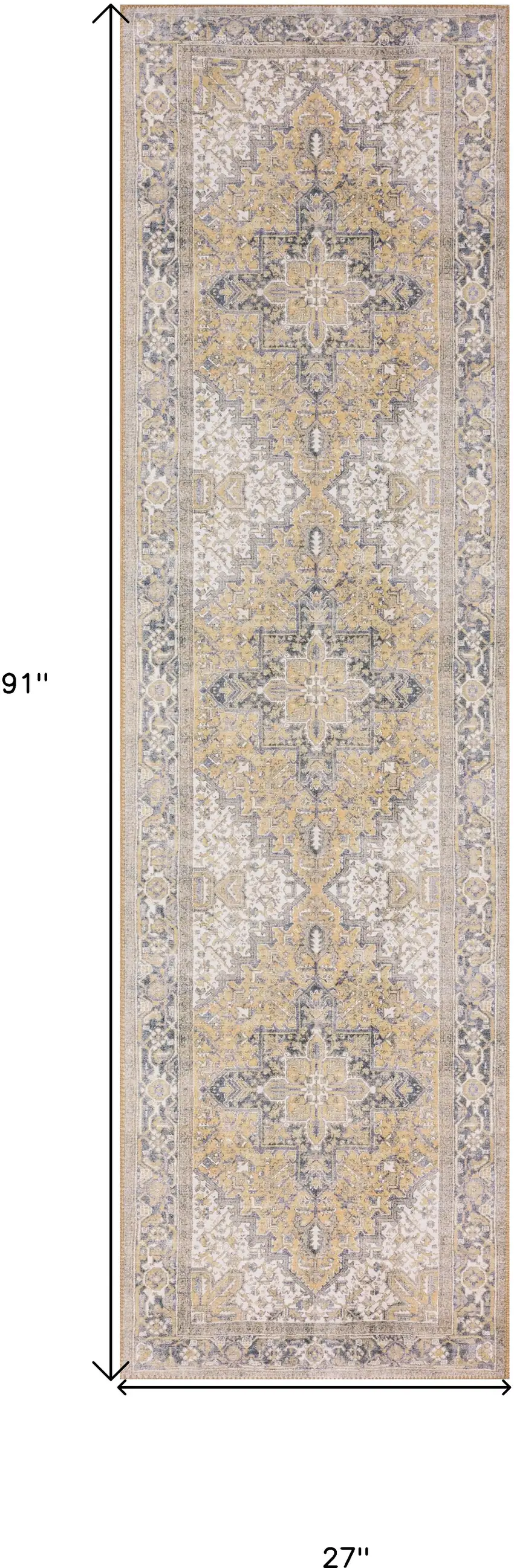 2' X 8' Gold Oriental Distressed Non Skid Runner Rug Photo 8