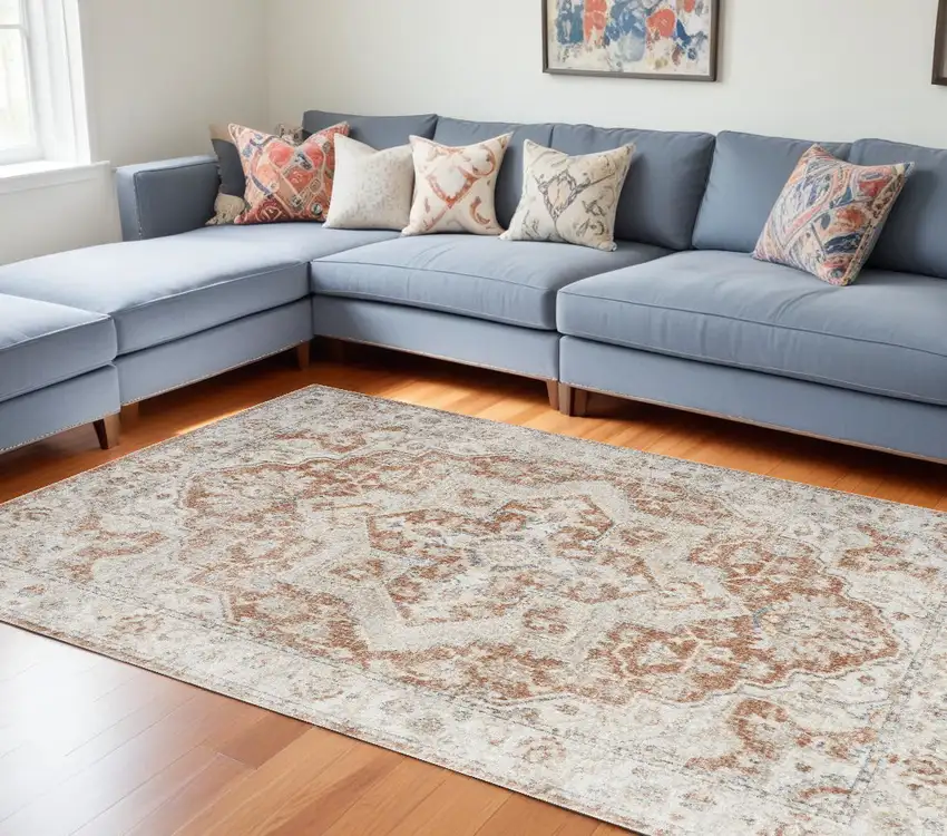 Gold Oriental Power Loom Area Rug Photo 1