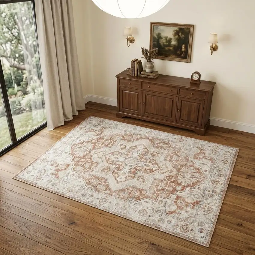 Gold Oriental Power Loom Washable Area Rug Photo 1
