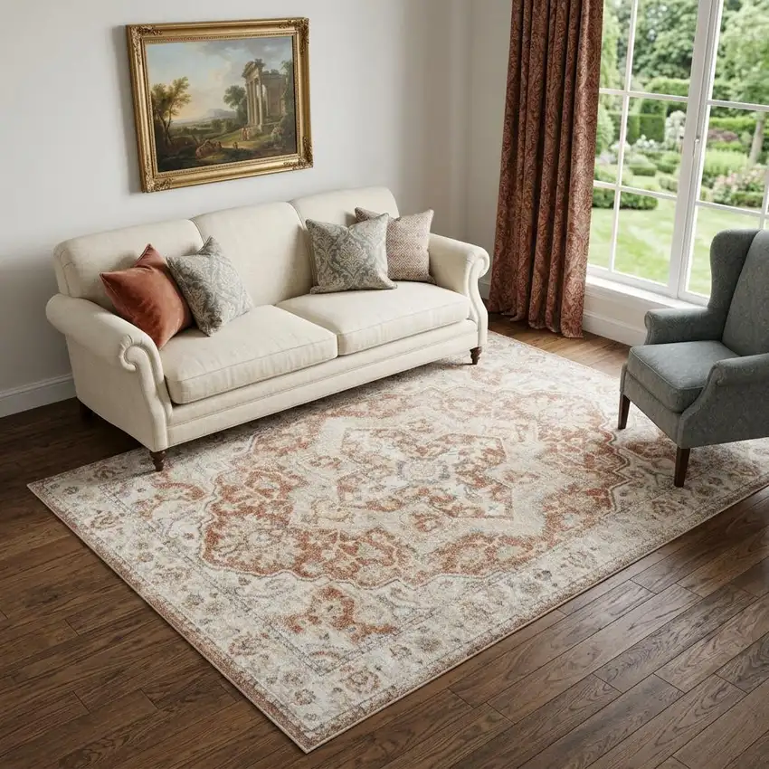 Gold Oriental Power Loom Washable Area Rug Photo 1