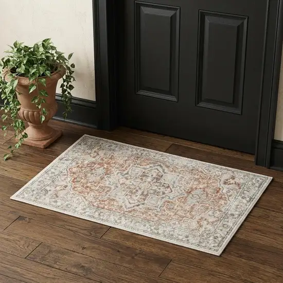 Gold Oriental Power Loom Washable Area Rug Photo 1