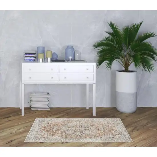 Gold Oriental Power Loom Washable Area Rug Photo 2