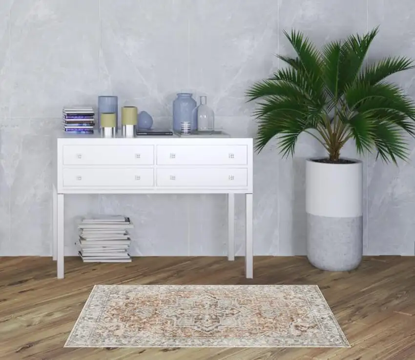 Gold Oriental Power Loom Washable Area Rug Photo 2