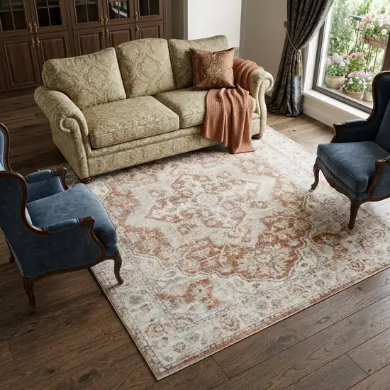 Gold Oriental Power Loom Washable Area Rug Photo 1