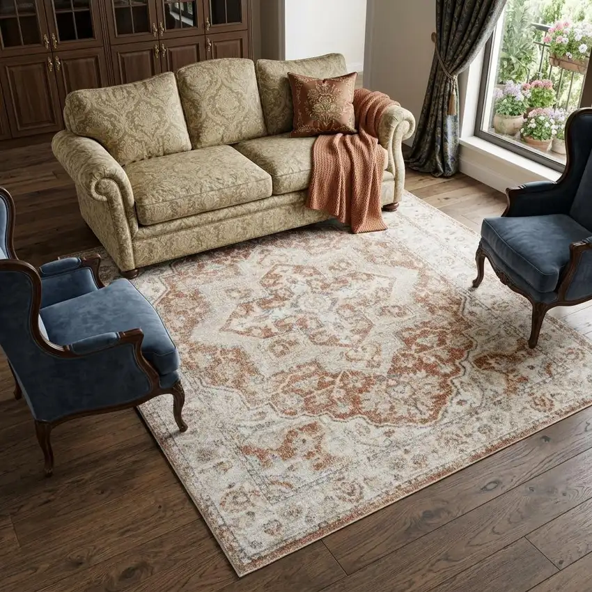 Gold Oriental Power Loom Washable Area Rug Photo 1