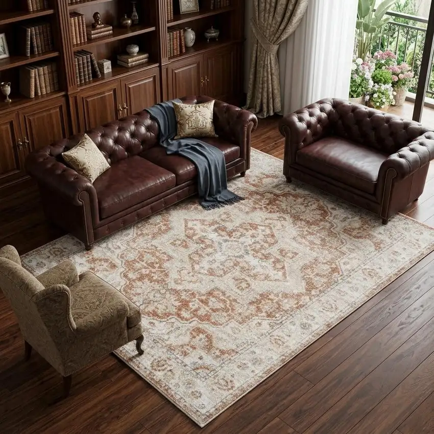 Gold Oriental Power Loom Washable Area Rug Photo 1