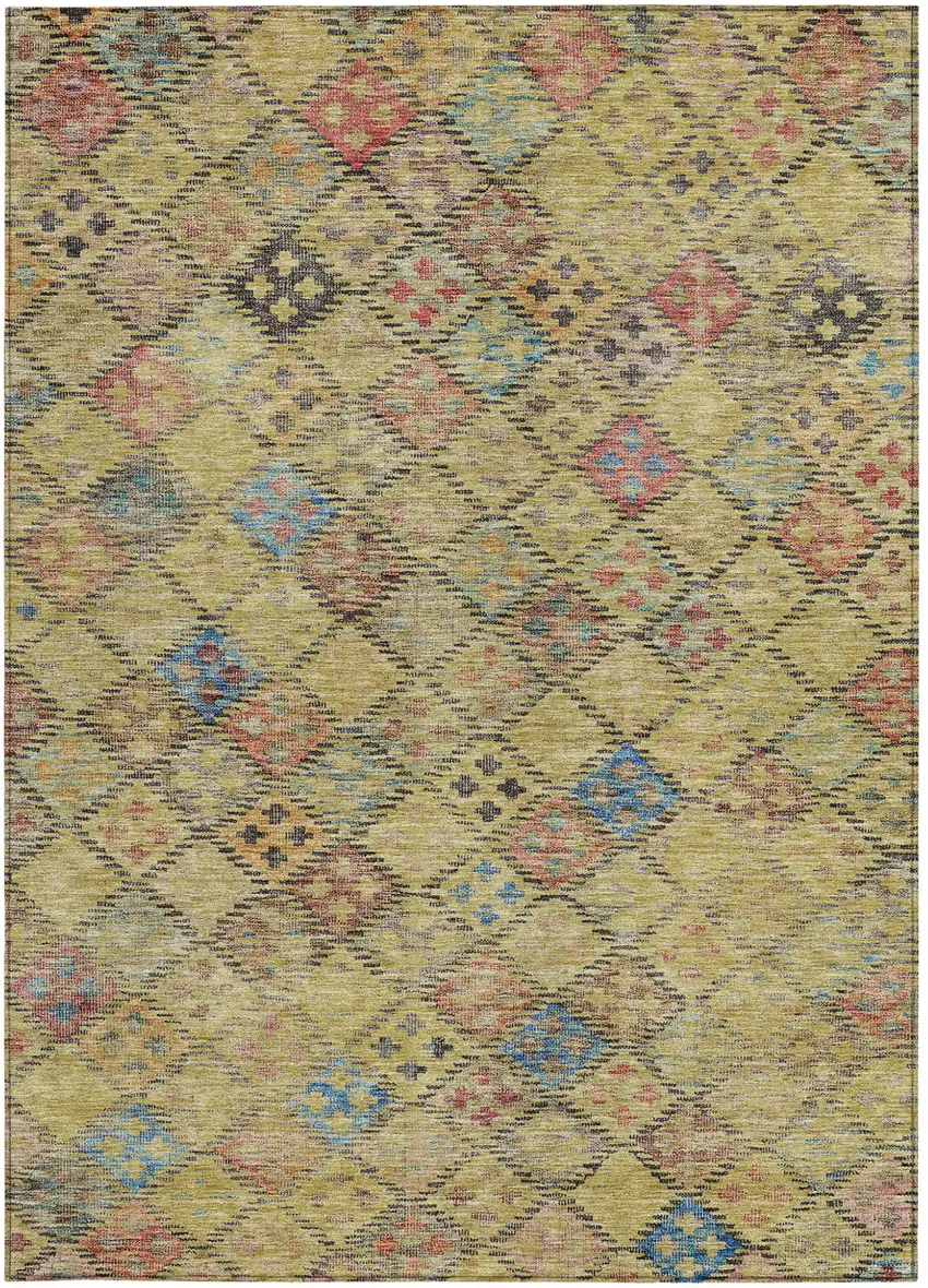 Gold Pink And Blue Geometric Washable Indoor Outdoor Area Rug Photo 7