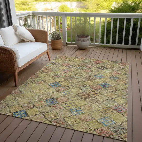 Gold Pink And Blue Geometric Washable Indoor Outdoor Area Rug Photo 8