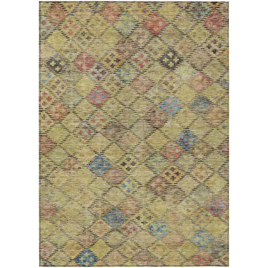 Gold Pink And Blue Geometric Washable Indoor Outdoor Area Rug Photo 2