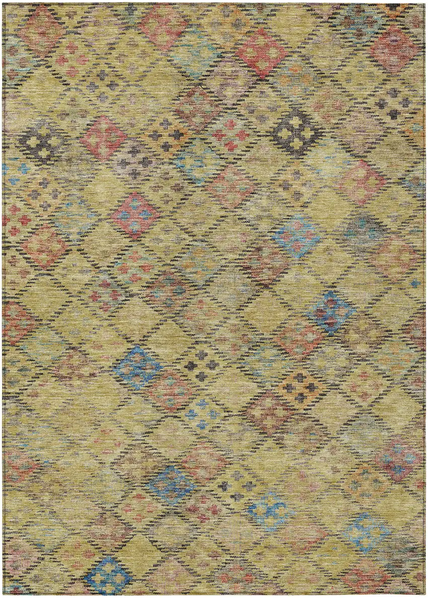 Gold Pink And Blue Geometric Washable Indoor Outdoor Area Rug Photo 2