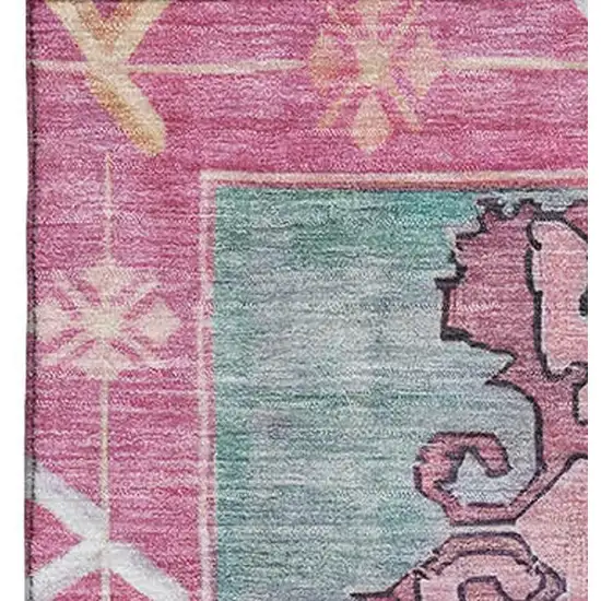 Gold Pink And Teal Oriental Washable Area Rug With UV Protection Photo 2