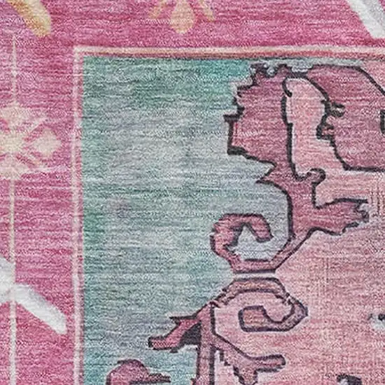 Gold Pink And Teal Oriental Washable Area Rug With UV Protection Photo 2