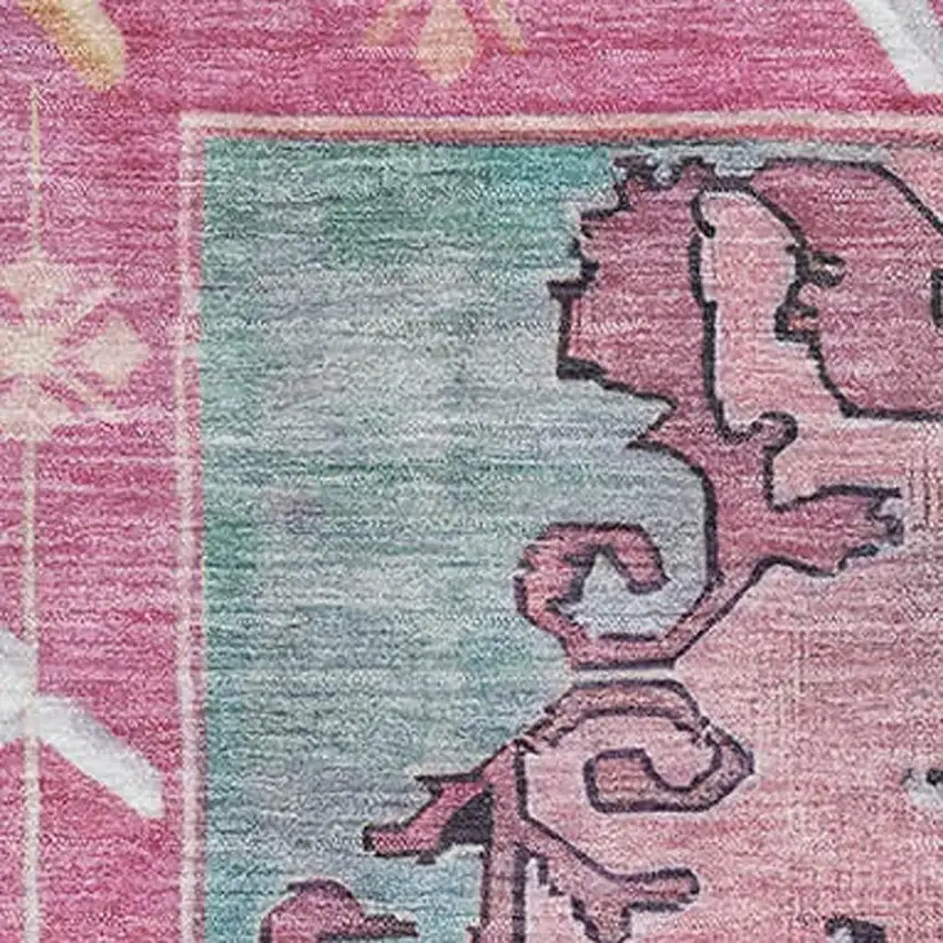 Gold Pink And Teal Oriental Washable Area Rug With UV Protection Photo 2