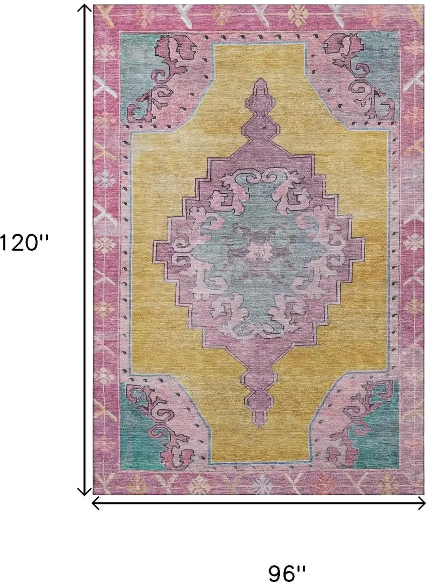Gold Pink And Teal Oriental Washable Area Rug With UV Protection Photo 9