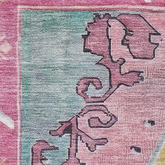 Gold Pink And Teal Oriental Washable Area Rug With UV Protection Photo 2