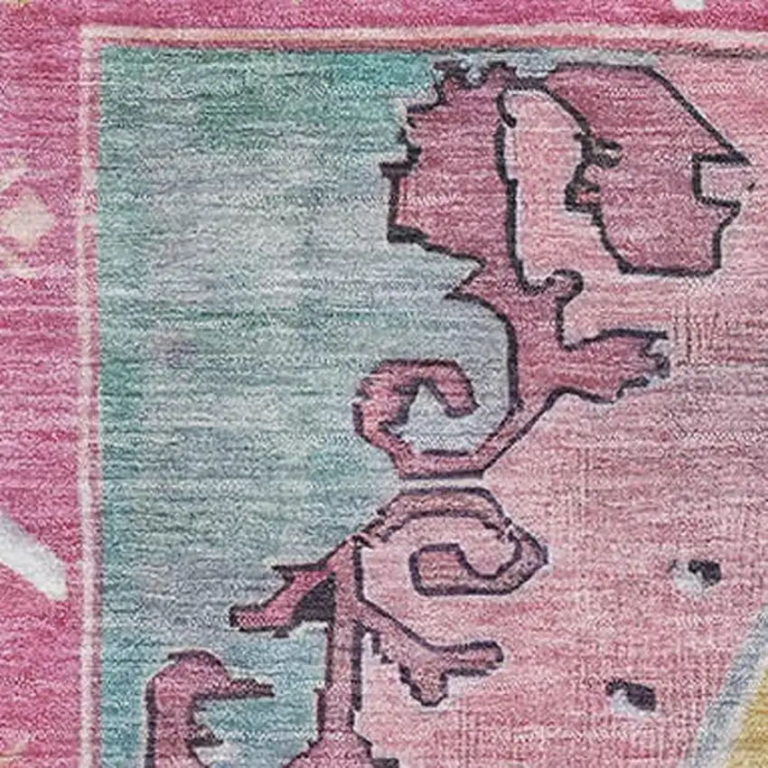 Gold Pink And Teal Oriental Washable Area Rug With UV Protection Photo 2