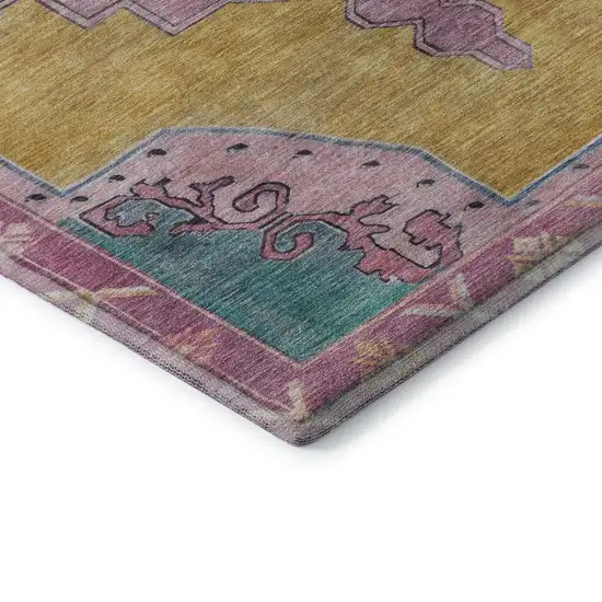 Gold Pink And Teal Oriental Washable Area Rug With UV Protection Photo 7