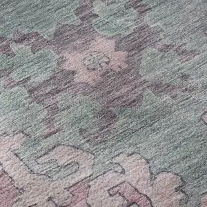 Photo of Gold Pink And Teal Oriental Washable Area Rug With UV Protection