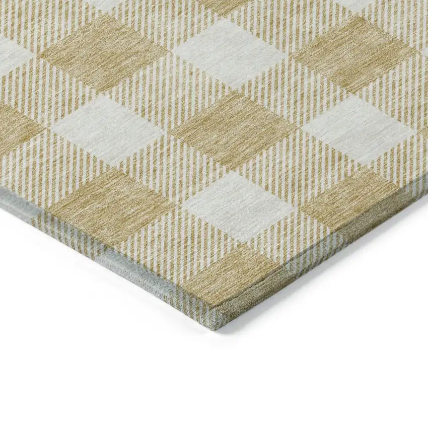 Gold Plaid Washable Indoor Outdoor Area Rug Photo 5