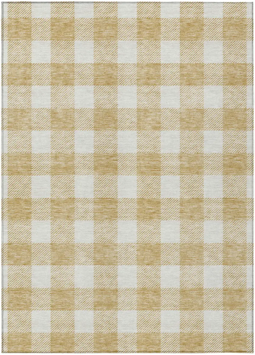 Gold Plaid Washable Indoor Outdoor Area Rug Photo 2