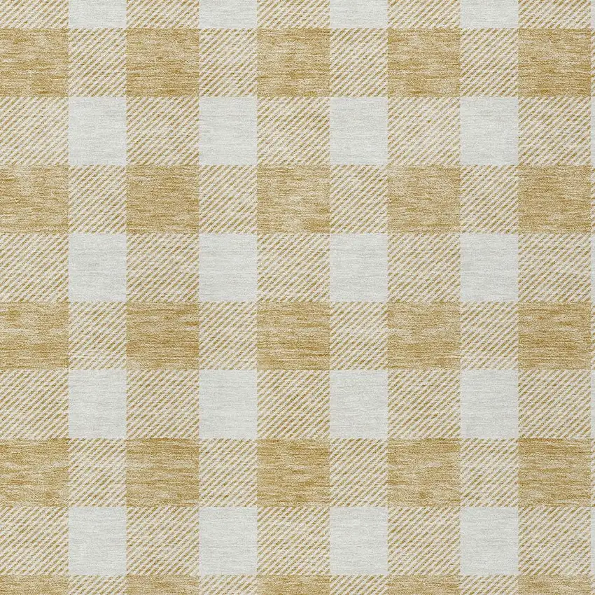 Gold Plaid Washable Indoor Outdoor Area Rug Photo 6