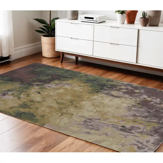 Green and Black Wool Abstract Shag Hand Tufted Area Rug Photo 1
