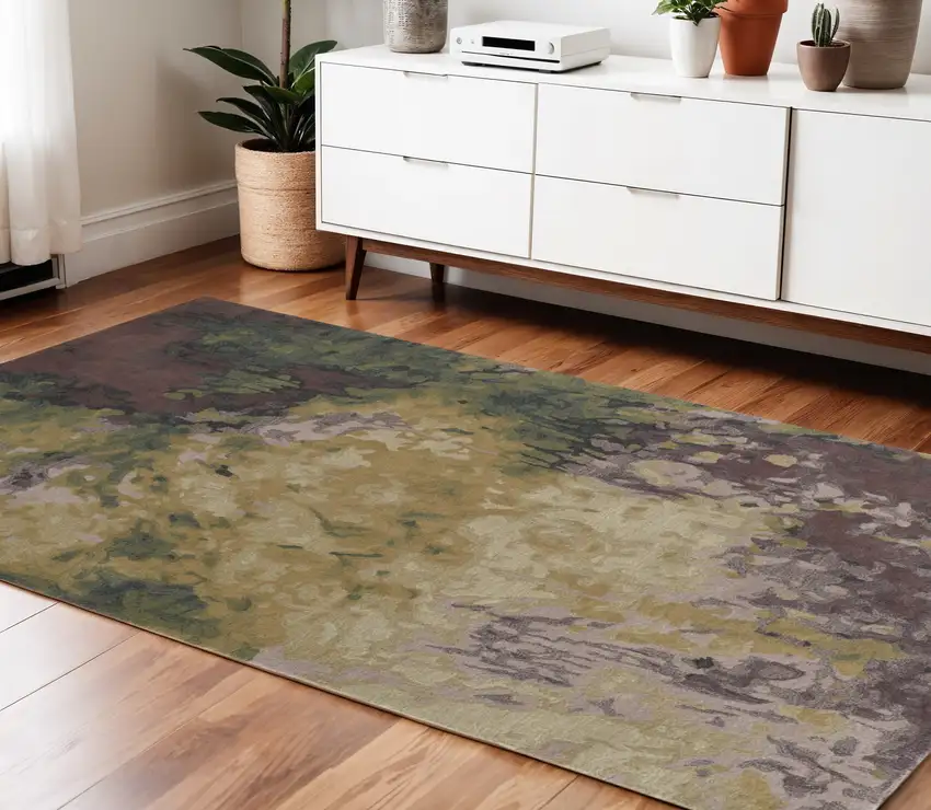 Green and Black Wool Abstract Shag Hand Tufted Area Rug Photo 1