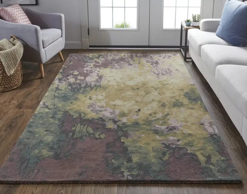 Green and Black Wool Abstract Shag Hand Tufted Area Rug Photo 8