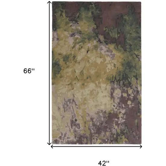 Green and Black Wool Abstract Shag Hand Tufted Area Rug Photo 3