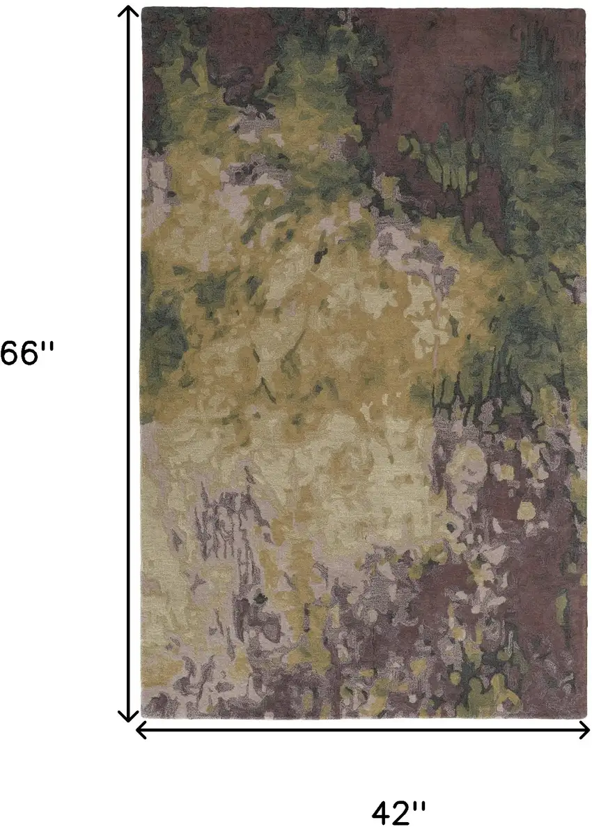 Green and Black Wool Abstract Shag Hand Tufted Area Rug Photo 3