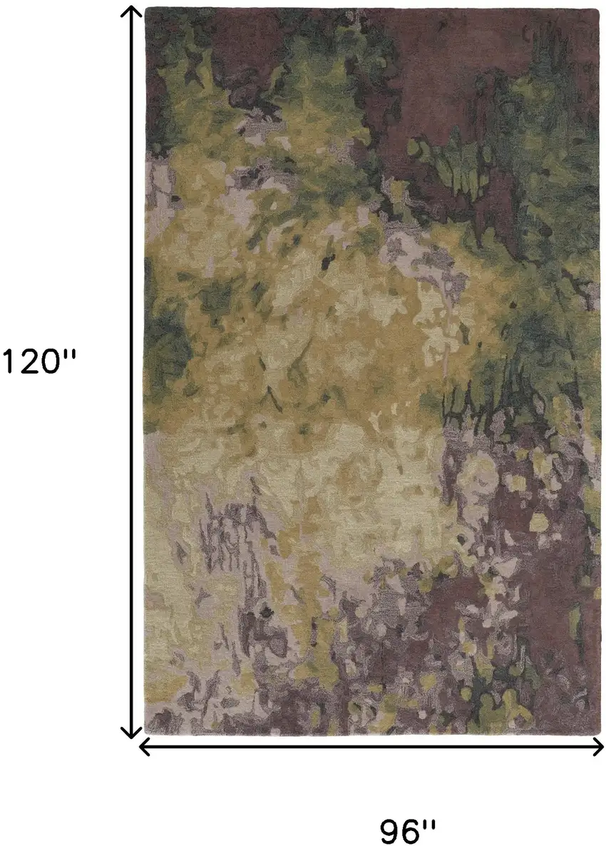 Gold Purple And Green Wool Abstract Tufted Handmade Stain Resistant Area Rug Photo 10