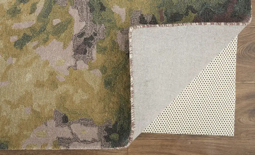Gold Purple And Green Wool Abstract Tufted Handmade Stain Resistant Area Rug Photo 3